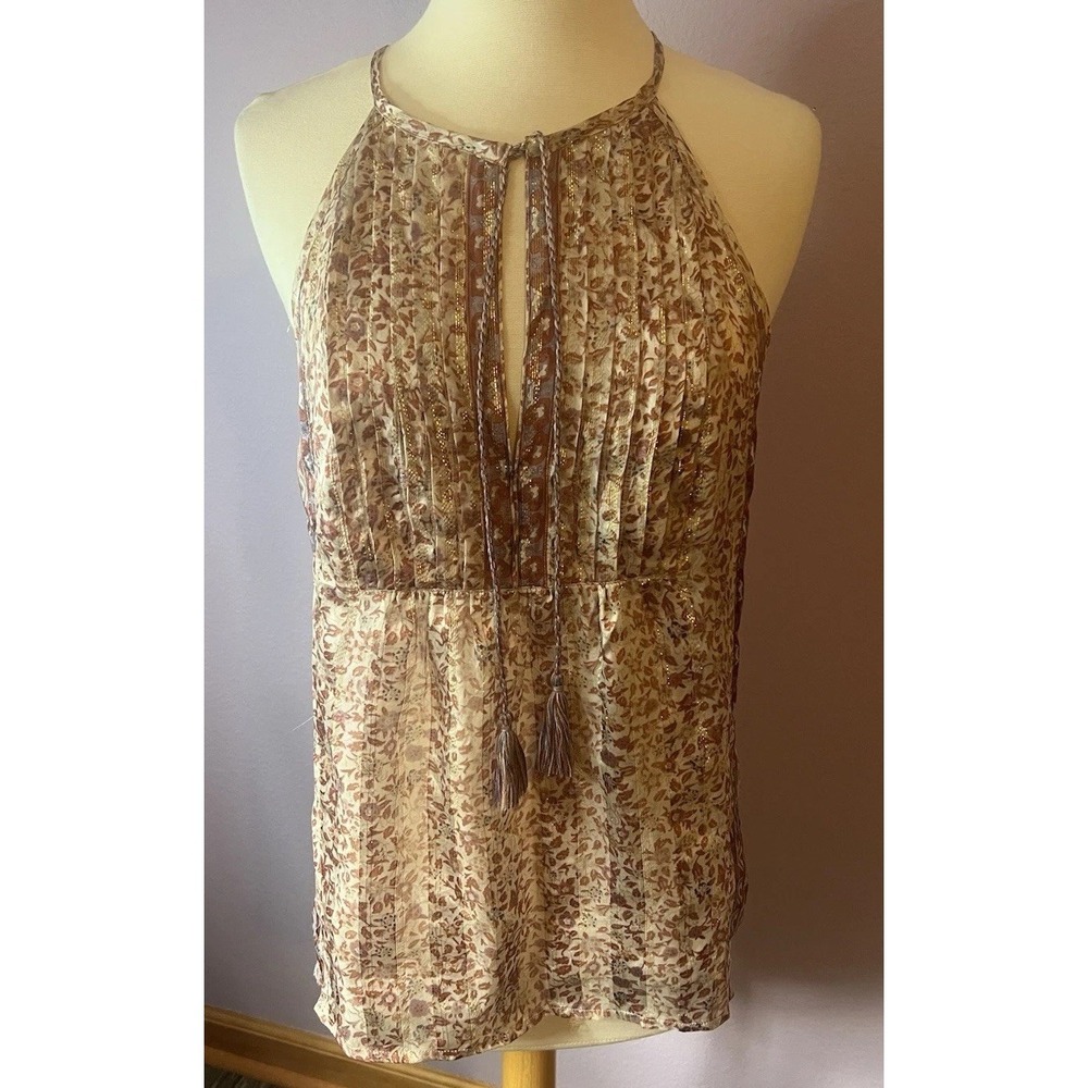 Joie Silk Maroon Cream Purple Sheer Overlay Summer Top Size Medium Boho